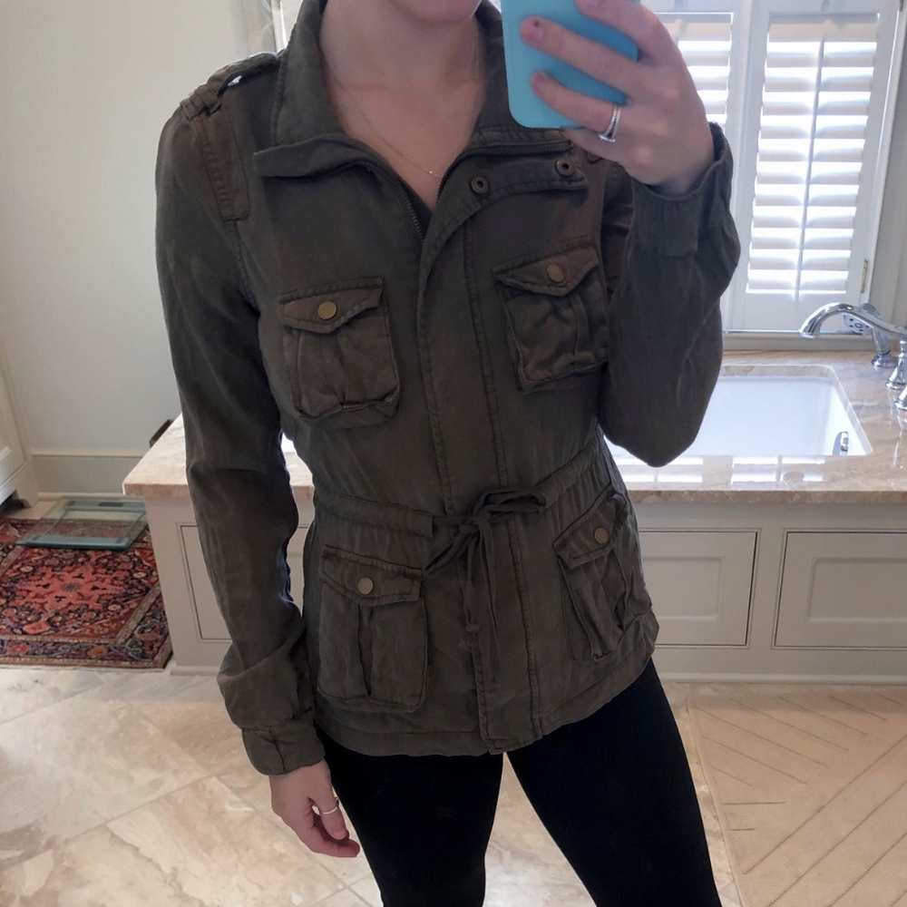 Olive green zip up Maison Jules jacket - Picture 2 of 5